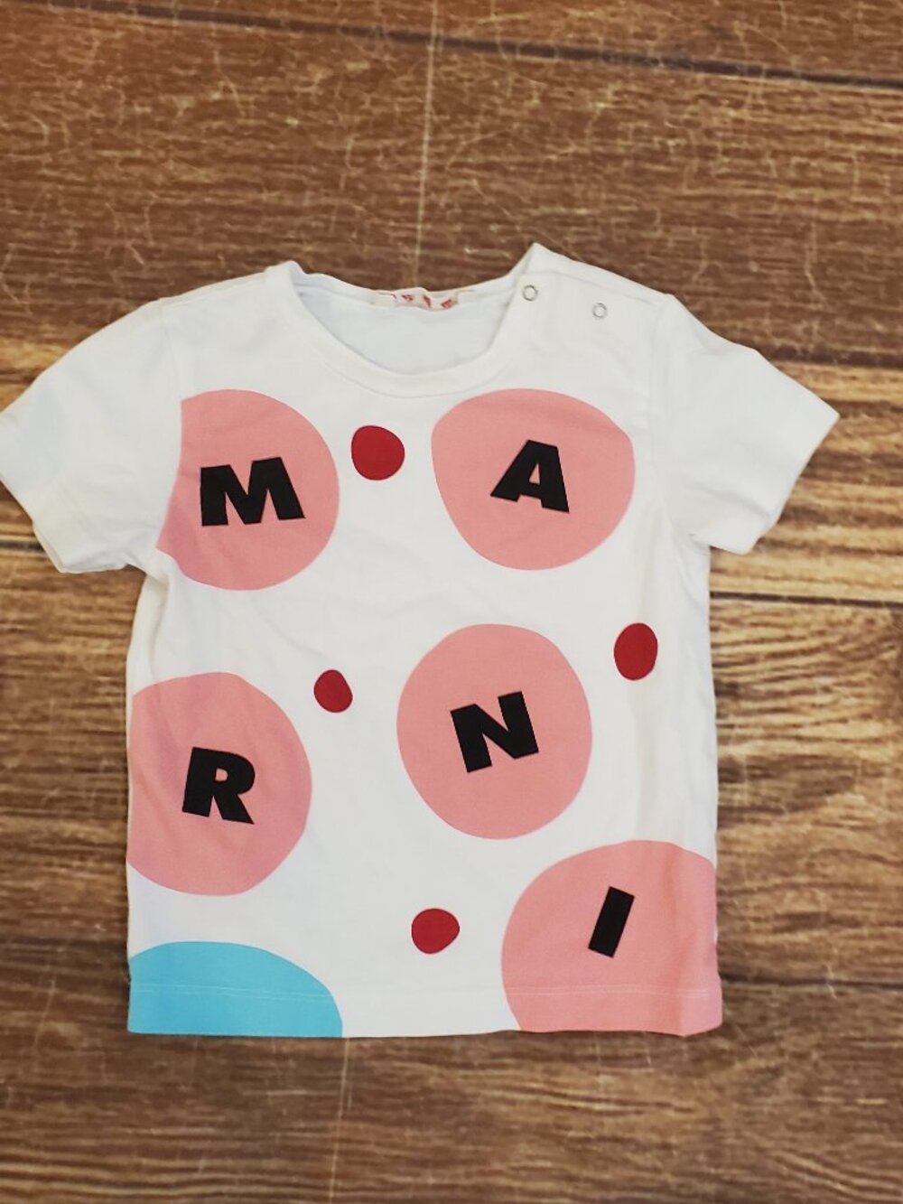 Marni Kids white polka dot logo snap tee sz 12M